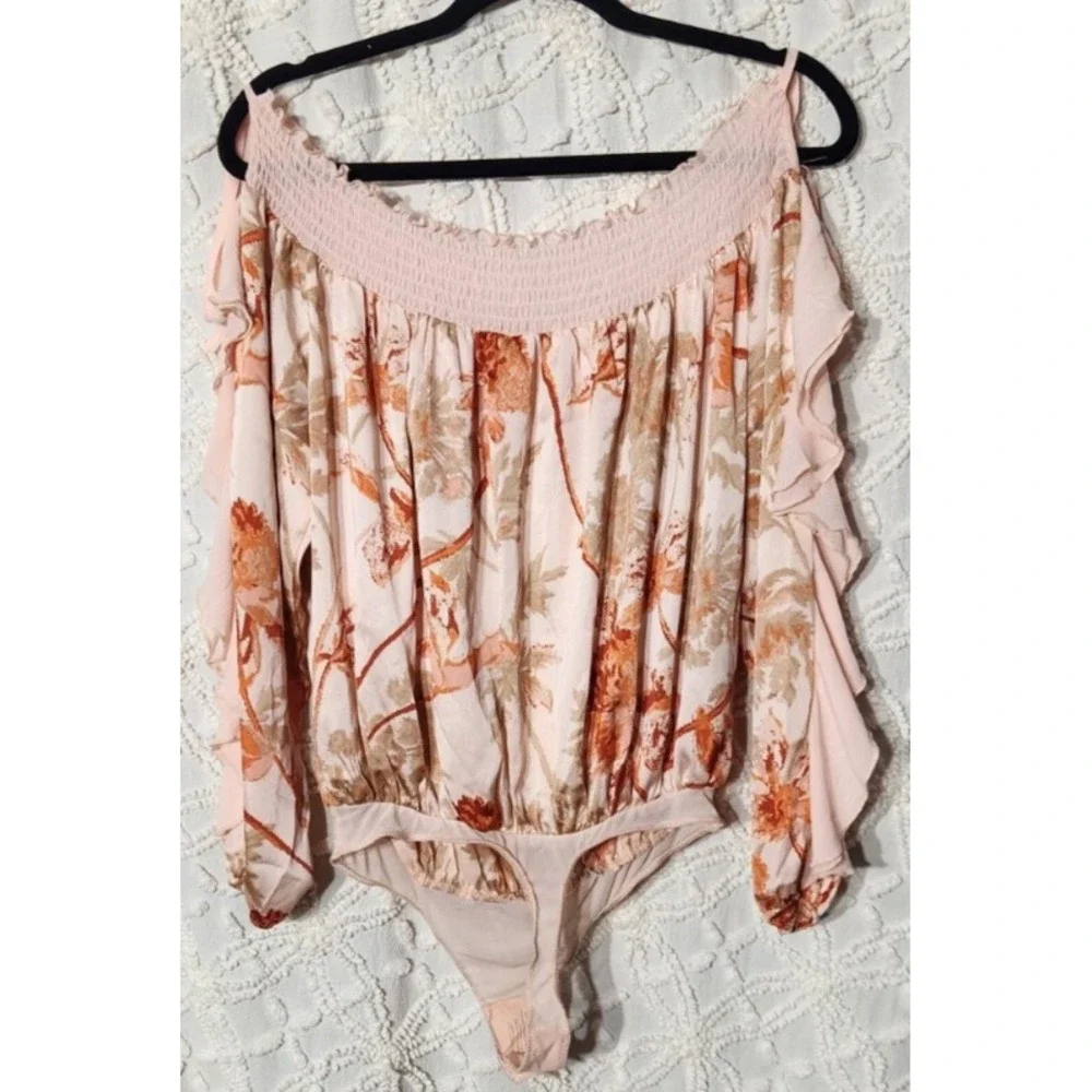 Free People Bodysuit Womens S Coral Lotus Flora Dressy Going Out Feminine Ruffle - Picture 2 of 11